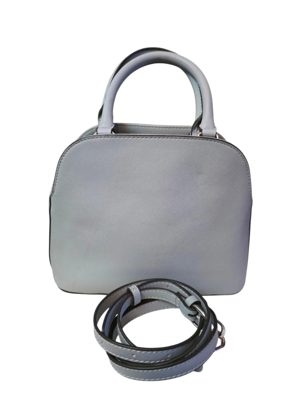Guess Gray Dome Satchel Crossbody Bag Structured Top Handle Silver Logo